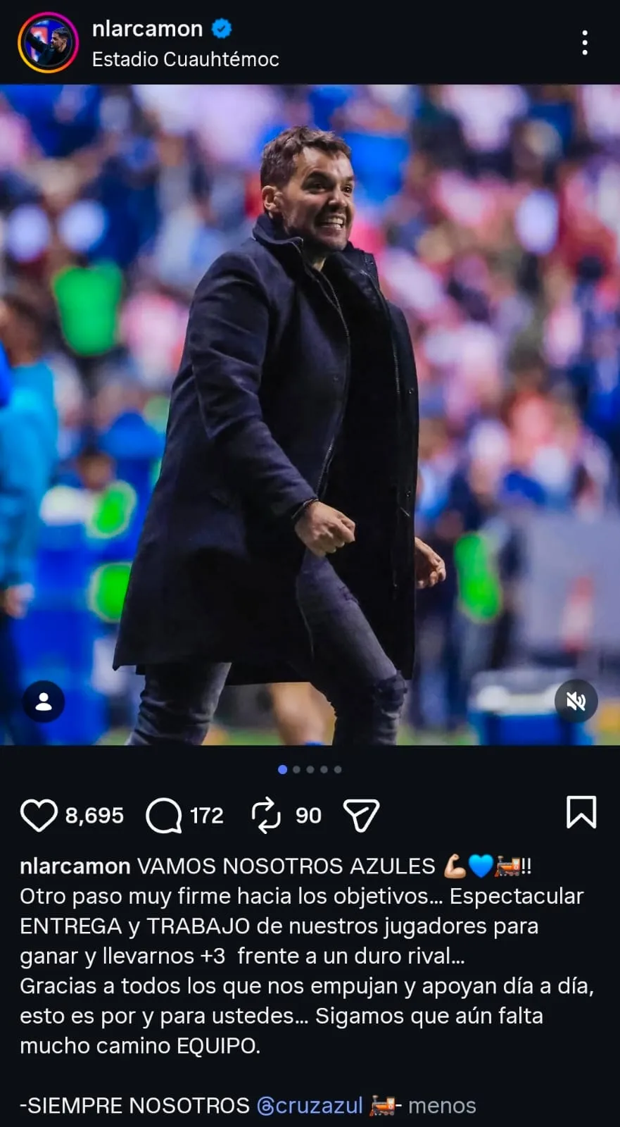 El posteo de Larcamón tras ganarle a Chivas. (@nlarcamon)