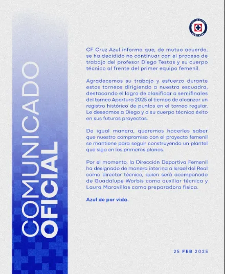 Comunicado Oficial de Cruz Azul