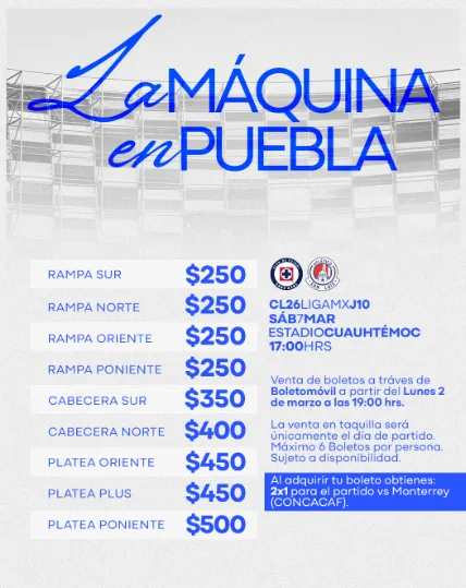 Precios de los boletos para el Cruz Azul vs. San Luis