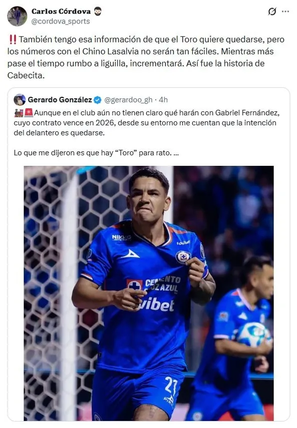 Advierten a Cruz Azul con la renovación del Toro Fernández (X)