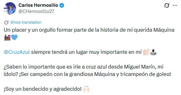 Tuit que publicó Carlos Hermosillo