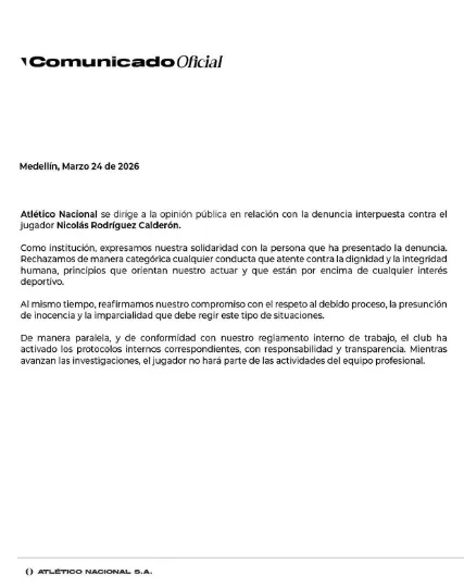 Comunicado de Atlético Nacional