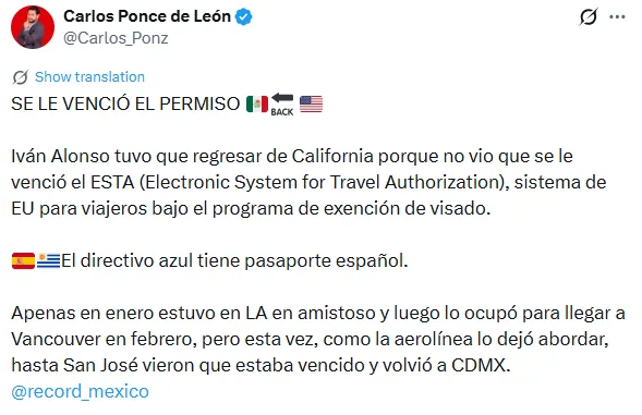 Información de Carlos Ponce de León en redes sociales