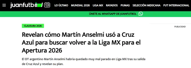 Destapan que Martín Anselmi habría usado a Cruz Azul para volver a la Liga MX. (JuanFútbol)