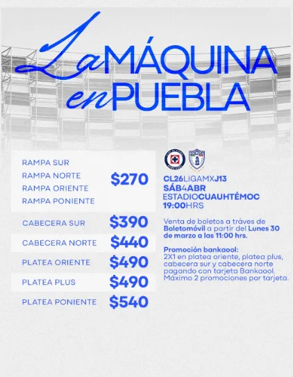 Precios para el Cruz Azul vs. Pachuca