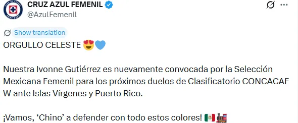 Mensaje de Cruz Azul a Ivonne Gutiérrez