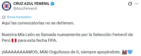 El mensaje del club para Mía León