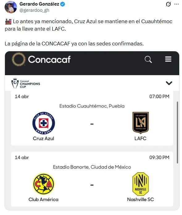 Concacaf confirmó dónde se jugará la vuelta entre Cruz Azul y LAFC (X)