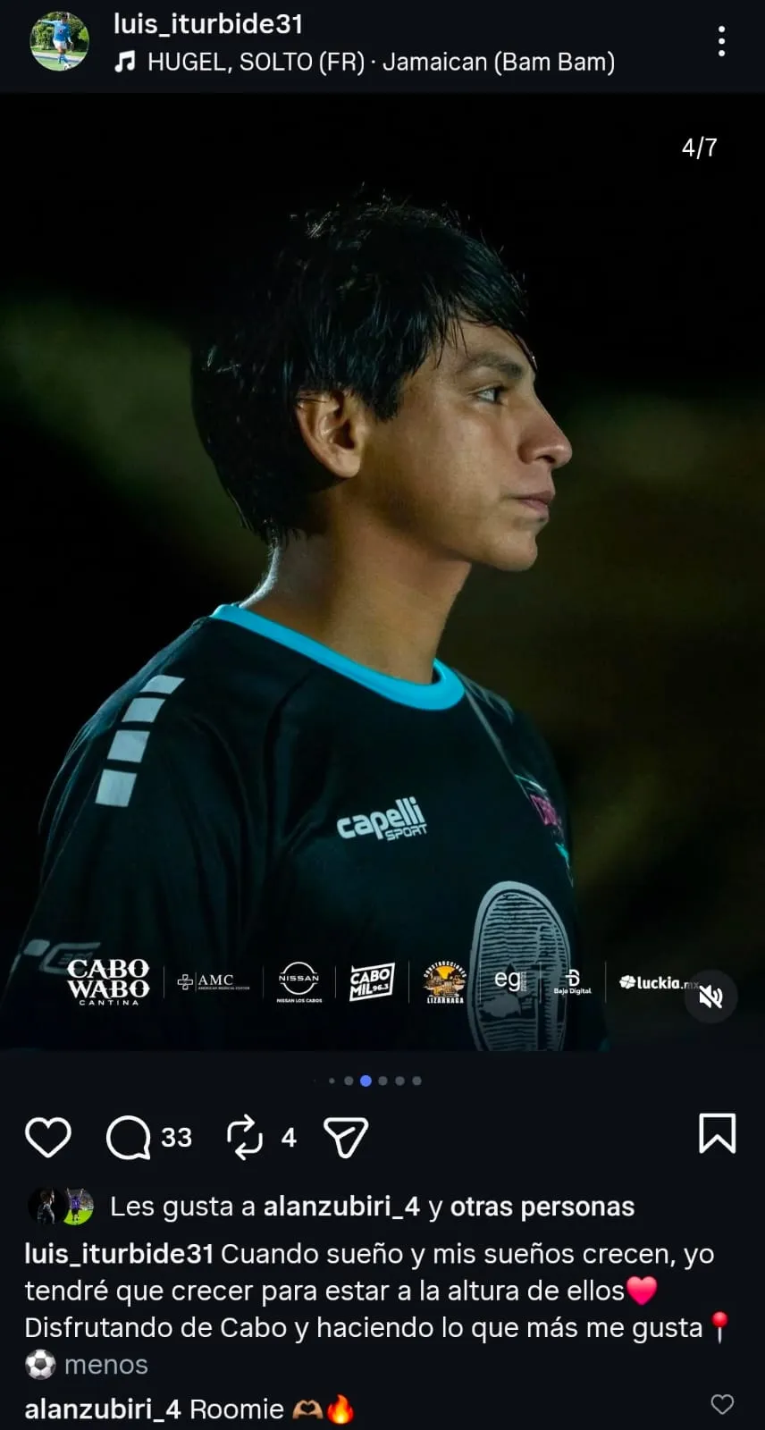 Posteo de Luis Iturbide en Los Cabos y respuesta de Alan Zubiri. (@luis_iturbide31)