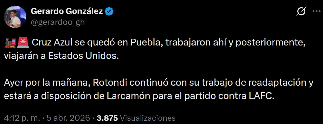 Cruz Azul se quedó en Puebla e irá directo a Los Angeles. (@gerardoo_gh)