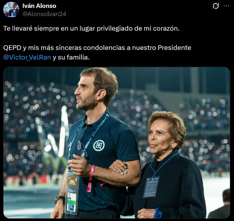 Iván Alonso y un mensaje por el fallecimiento de la madre de Víctor Velázquez. (@AlonsoIvan24)