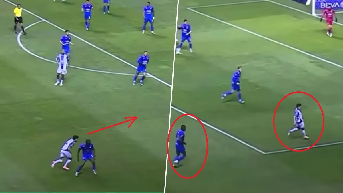 Jugador de Pachuca le gana la espalda a Ebere fácilmente. (Captura TUDN)