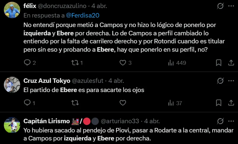 Aficionados cuestionan decisión de Larcamón ante Pachuca. (X)