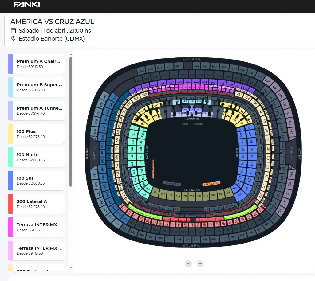 Precios de los boletos para Cruz Azul vs. América. (Fanki)
