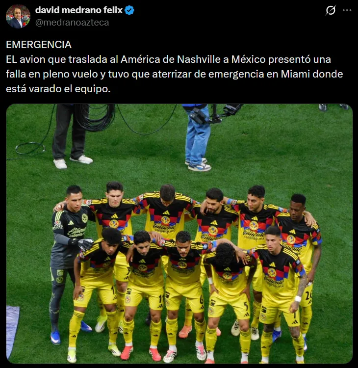 América aterrizó de emergencia en Miami cuando regresaba a México. (@medranoazteca)