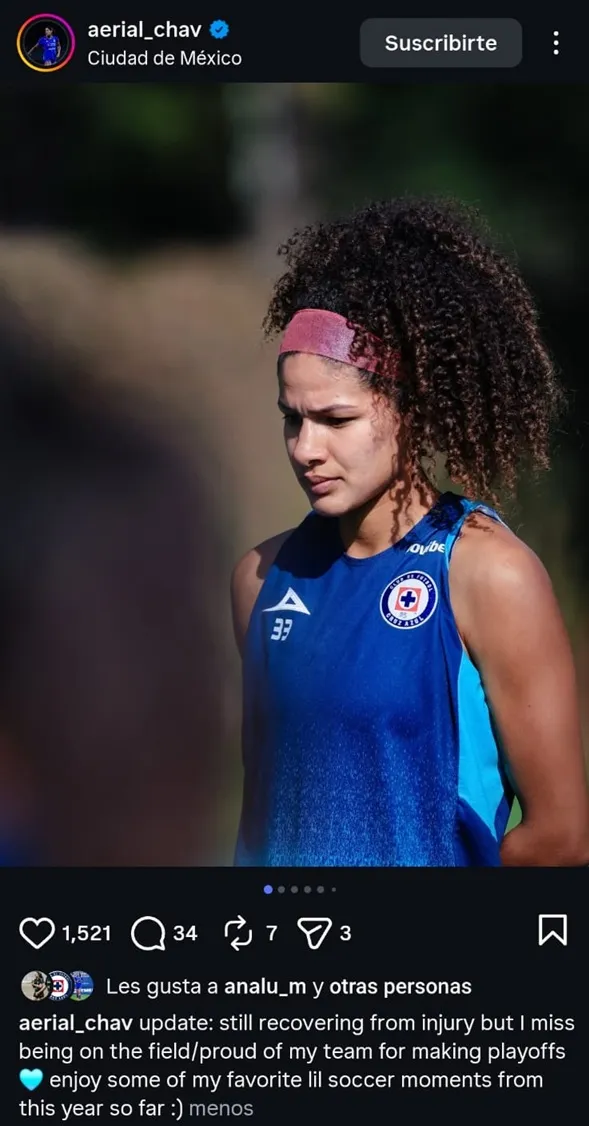 La última publicación de Chavarin para todo Cruz Azul Femenil. (@aerial_chav)