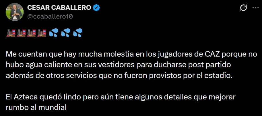César Caballero reveló que Cruz Azul no tuvo agua caliente en el Banorte. (X)