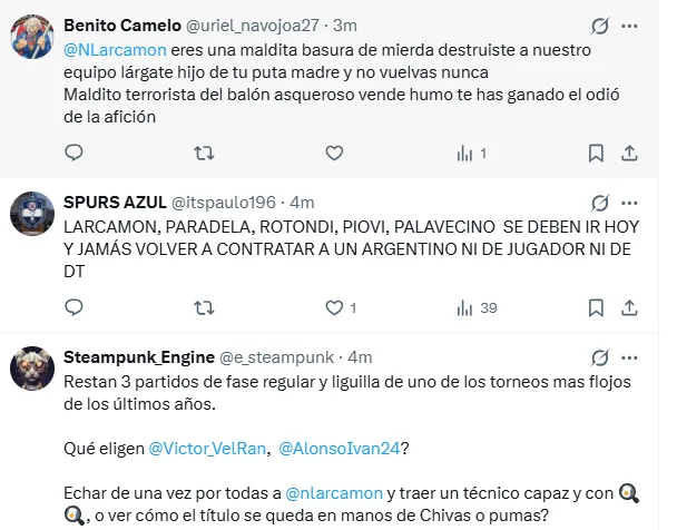 Reacciones de la afición en X