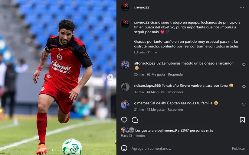 Rivero y su mensaje a través de Instagram.