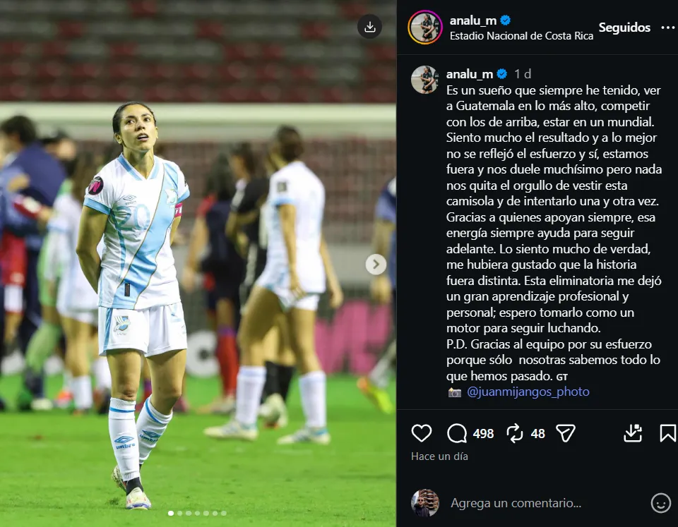 Ana Lucía Martínez, de Cruz Azul Femenil, se expresó en Instagram tras el revés con Guatemala. (Instagram)