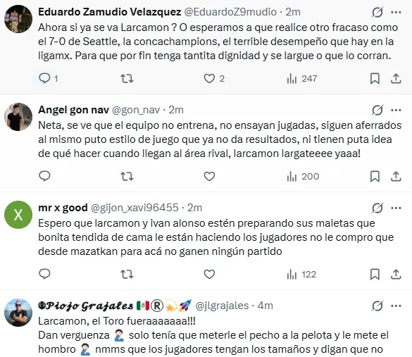 Comentarios de los fanáticos en redes sociales