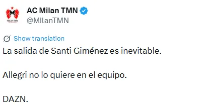 Información de un portal dedicado al AC Milan