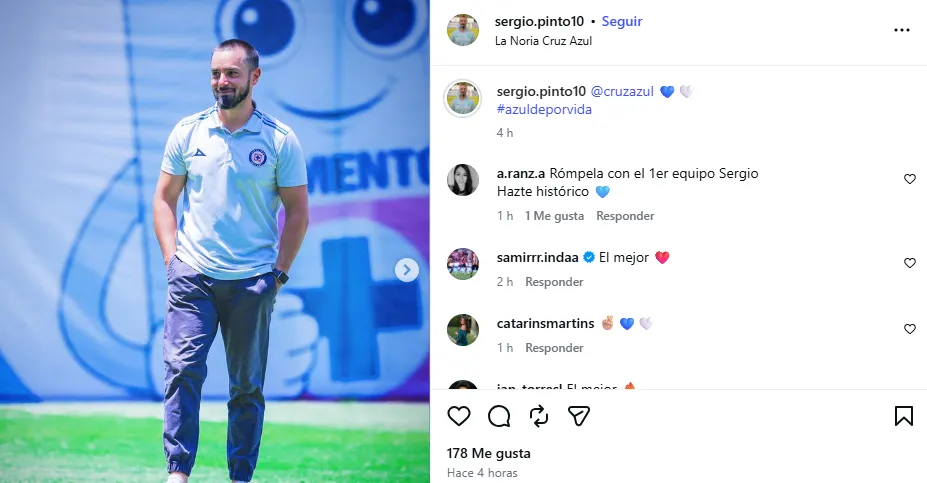 ´Primera publicación de Pinto como DT interino de Cruz Azul