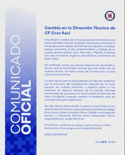 Comunicado Oficial de Cruz Azul