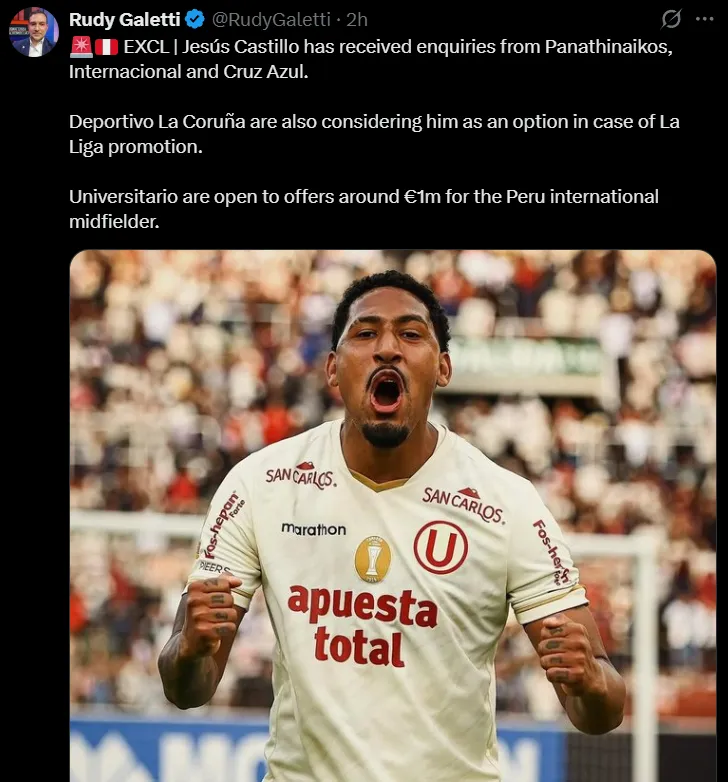 Cruz Azul iría por Jesús Castillo. (@RudyGaletti)