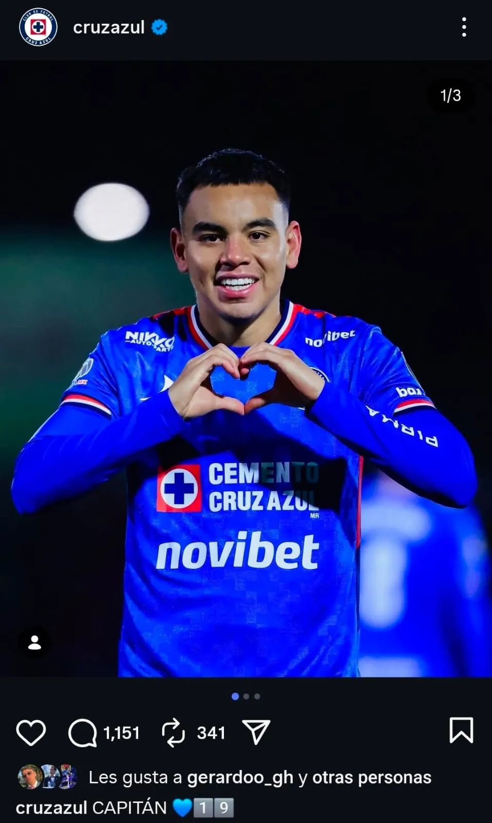 El posteo de Cruz Azul para respaldar a Charly Rodríguez. (@cruzazul)