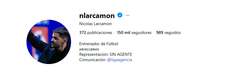 Perfil de Larcamón en redes sociales