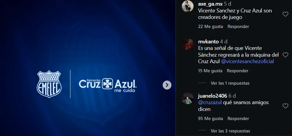 Comentarios para Vicente Sánchez de los cruzazulinos tras el anuncio de Emelec con Farmacias Cruz Azul. (@csemelec)