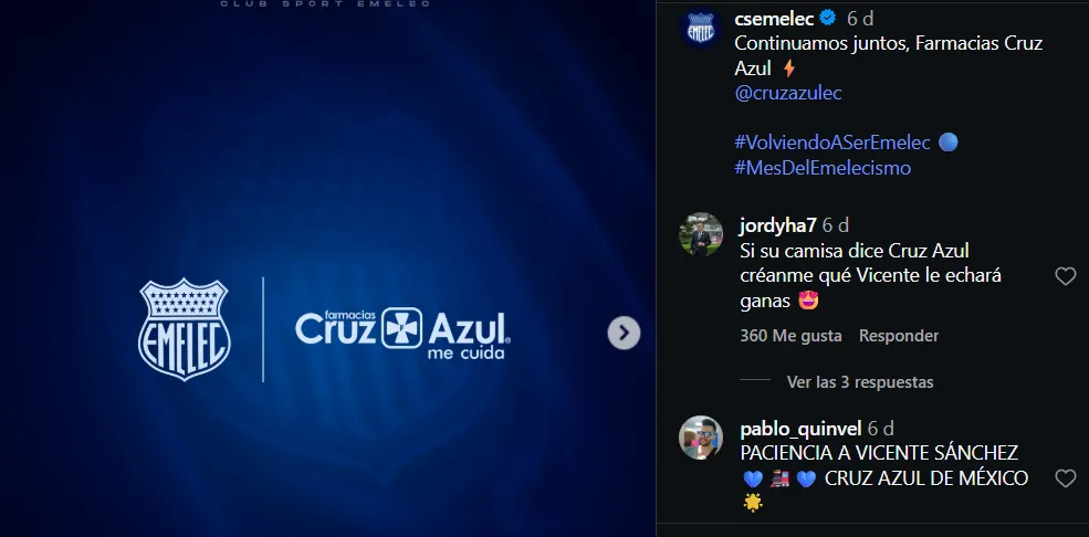 Comentarios para Vicente Sánchez de los cruzazulinos tras el anuncio de Emelec con Farmacias Cruz Azul. (@csemelec)