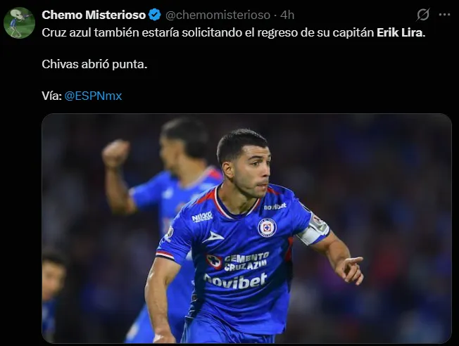 Afición de Cruz Azul pide regreso de Lira de la Selección. (X)