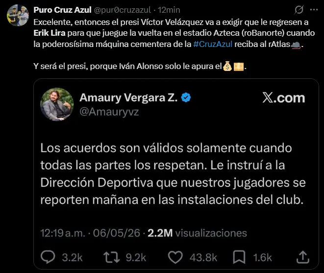 Afición de Cruz Azul pide regreso de Lira de la Selección. (X)