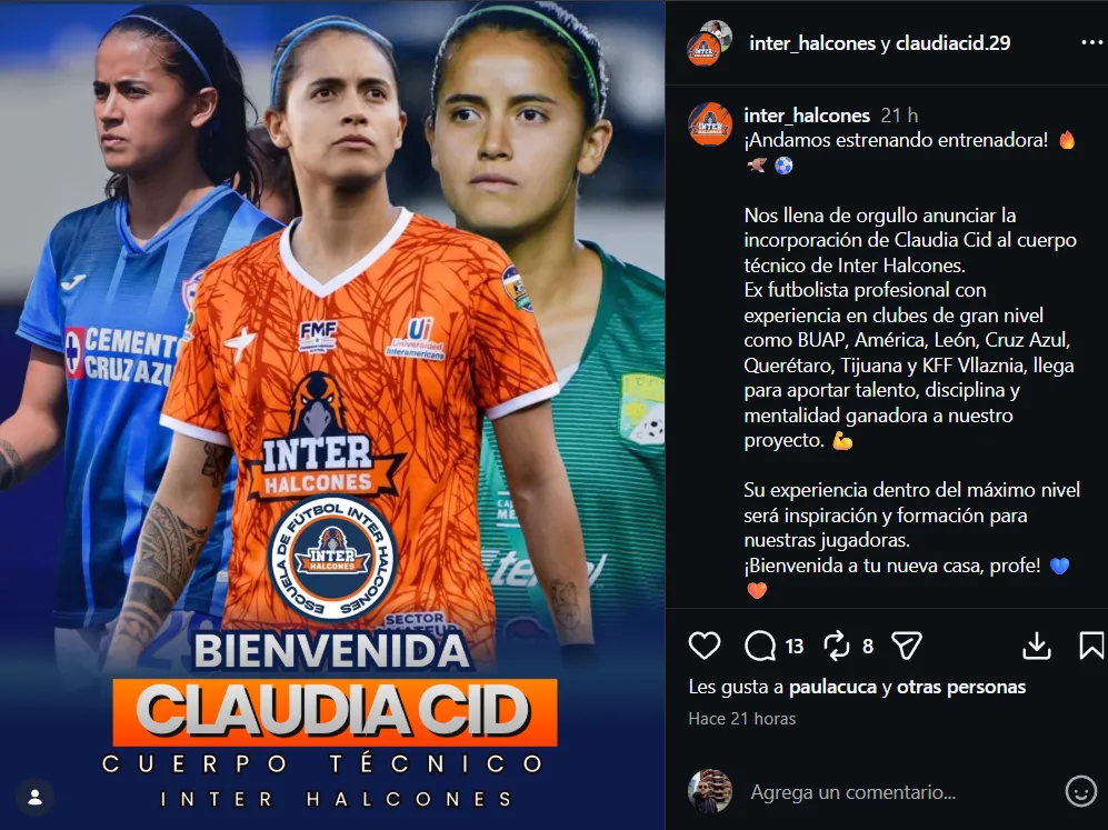 Claudia Cid, ex Cruz Azul, entrenadora de Inter Halcones (@inter_halcones)