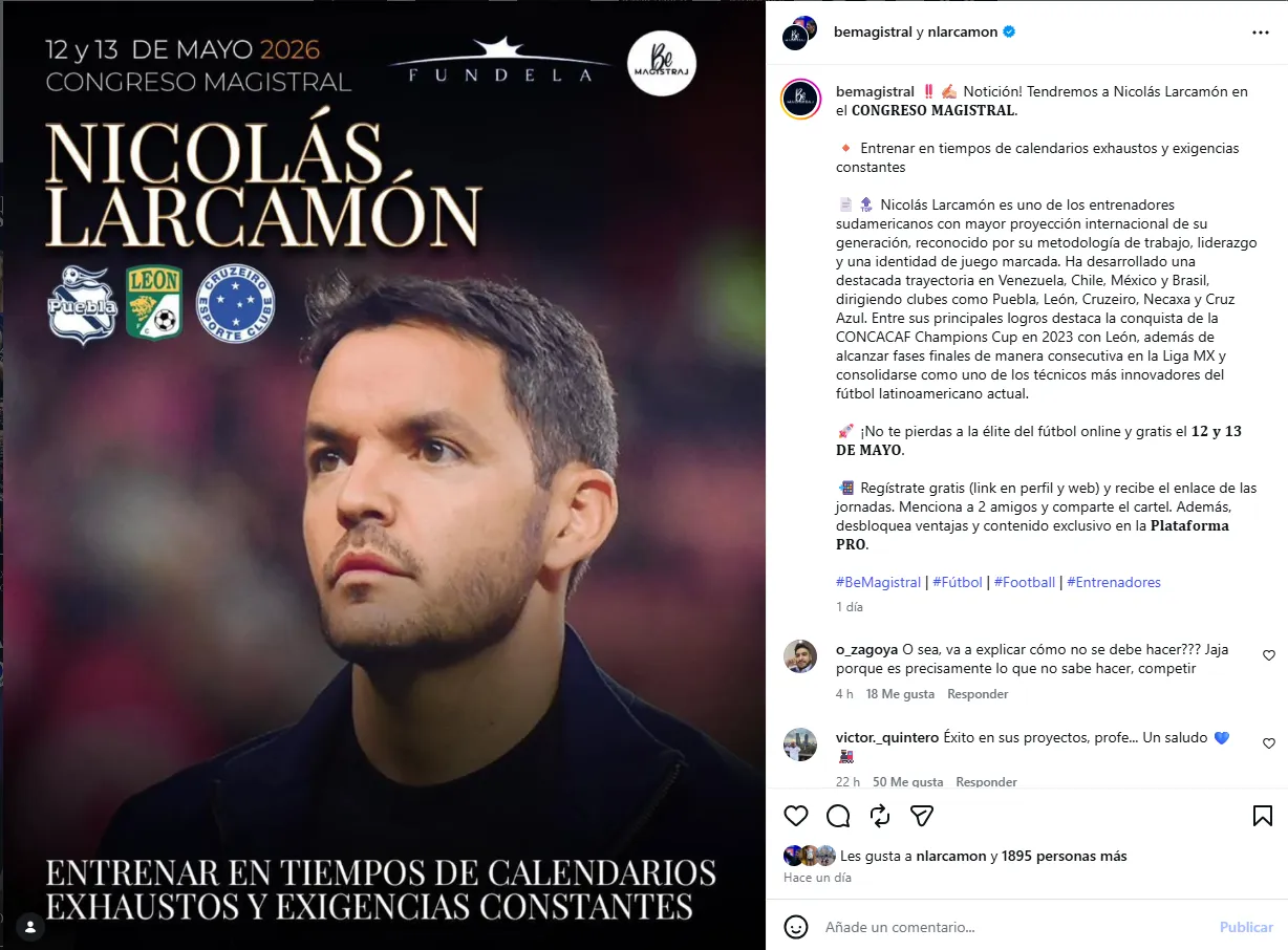 Nicolás Larcamón dará una charla sobre el entrenamiento en calendarios exigentes (Instagram)
