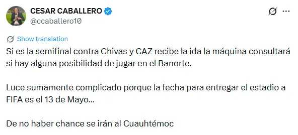 Información de César Caballero en redes sociales