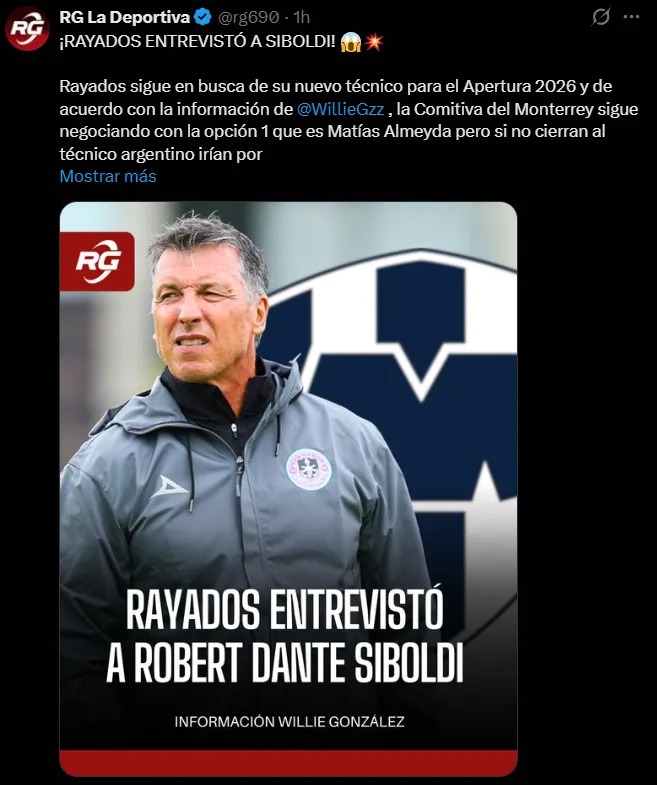 Siboldi, vinculado a Rayados de Monterrey. (@rg690)
