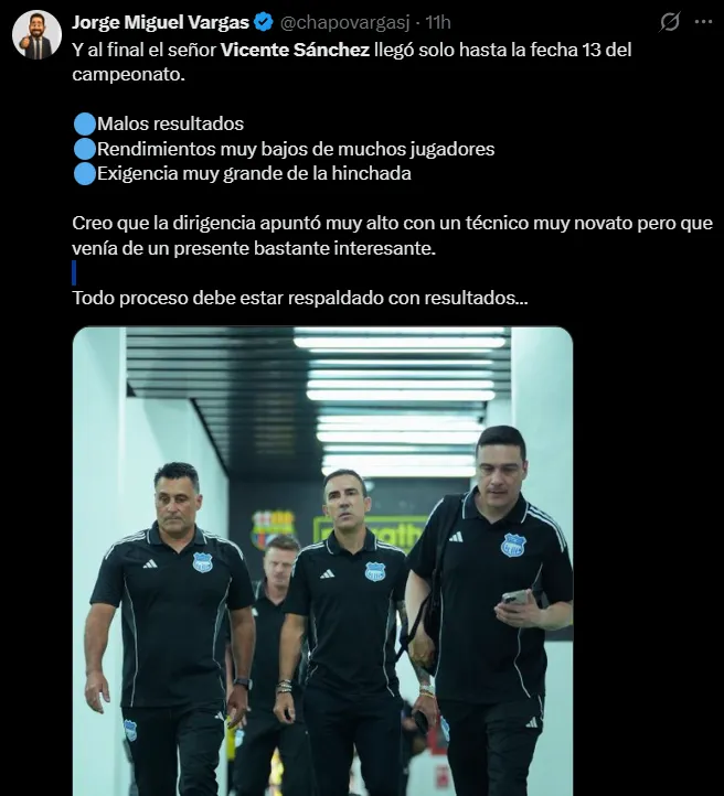 Periodistas ecuatorianos opinan sobre la salida de Vicente Sánchez. (X)