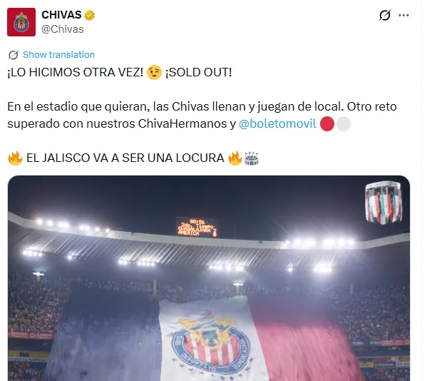 Publicación de las Chivas en redes sociales