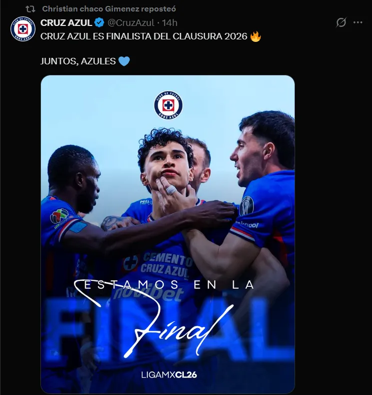 Chaco Giménez celebró a Cruz Azul finalista en X