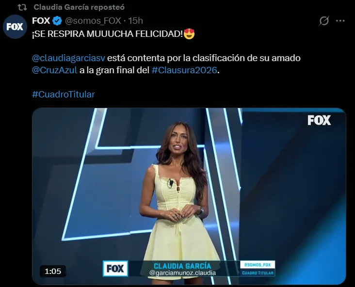 Claudia García celebró a Cruz Azul finalista en X
