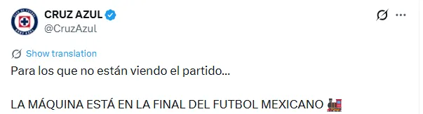 Publicación de Cruz Azul en redes sociales