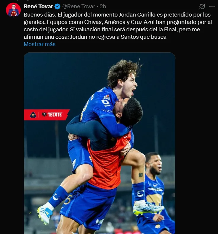 Según René Tovar, Cruz Azul va por Jordan Carrillo. (X)
