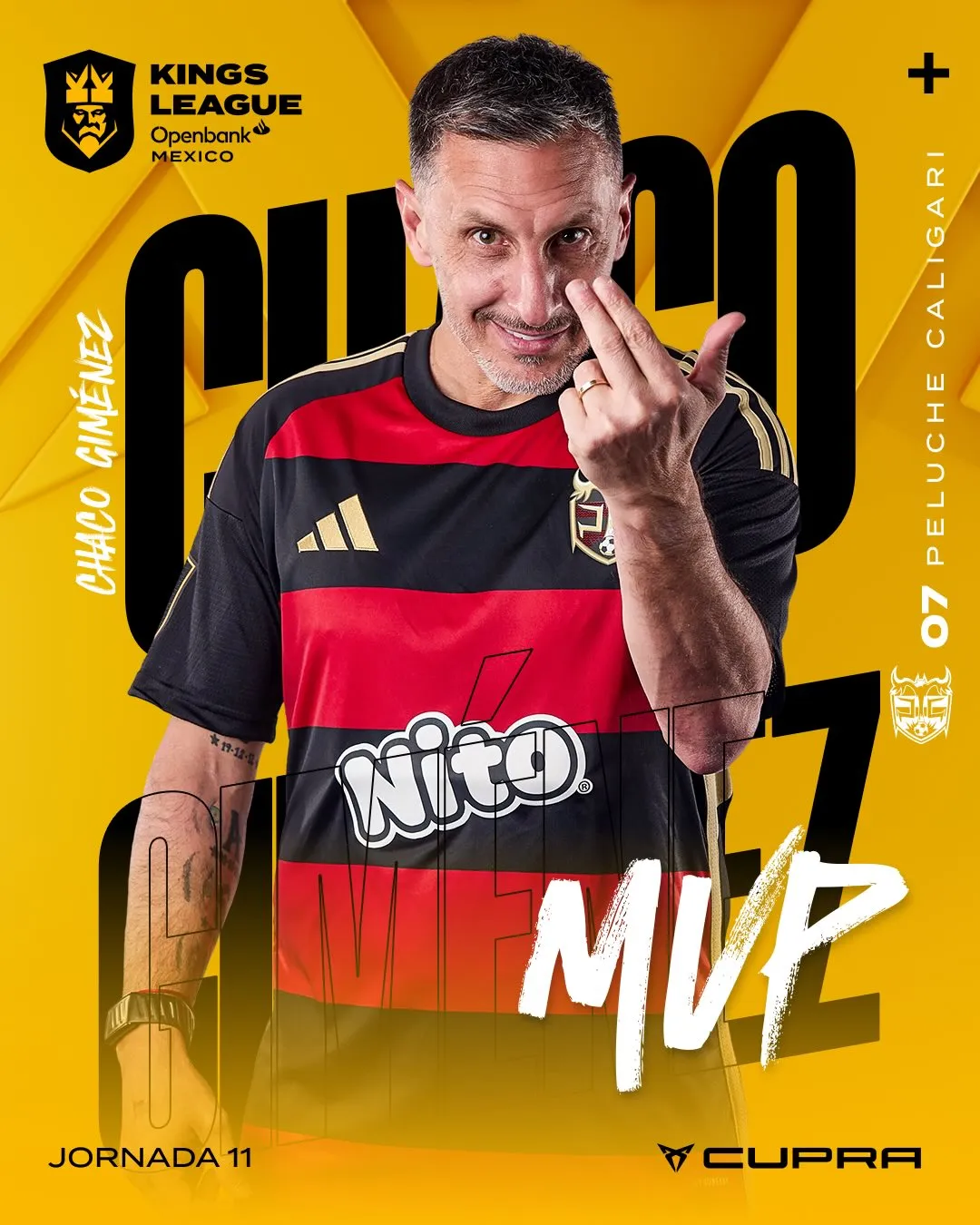 Placa del Chaco Giménez como MVP de Peluche Caligari de la Kings League México. (@kingsleague_mex)