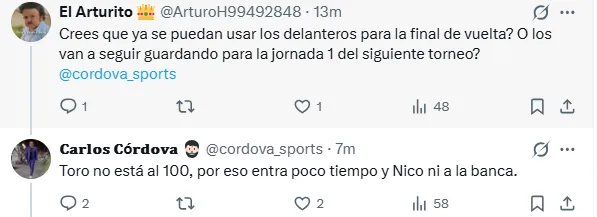 Córdova respondiendo a un usuario en X