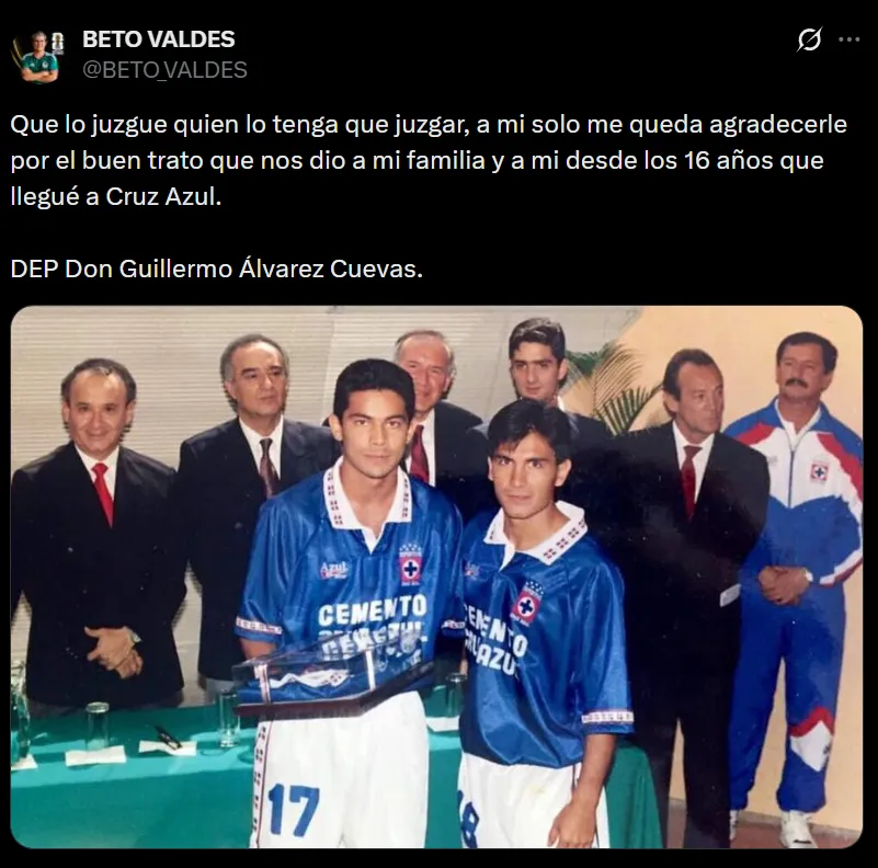 La despedida de Beto Valdés para Billy Álvarez en X.