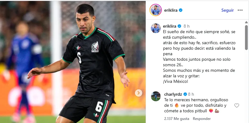 Mensaje de Rodríguez a Lira en Instagram