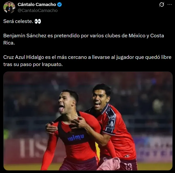 Benjamín Sánchez, cerca de ser refuerzo de Cruz Azul Hidalgo. (@cantalocamacho)